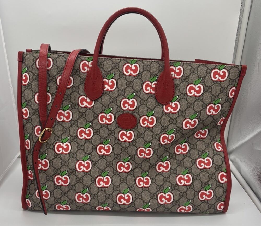 Gucci GG Supreme Apple Monogram Tote Bag Purse